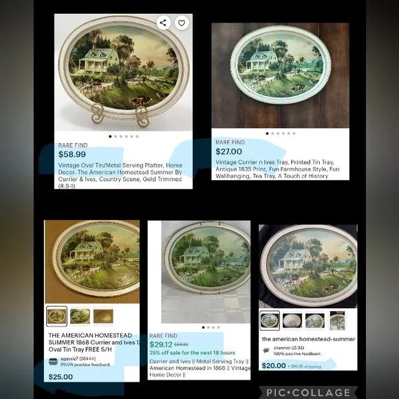 Vintage Currier & Ives Oval Tray - "The American Homestead" - Picture 10 of 11